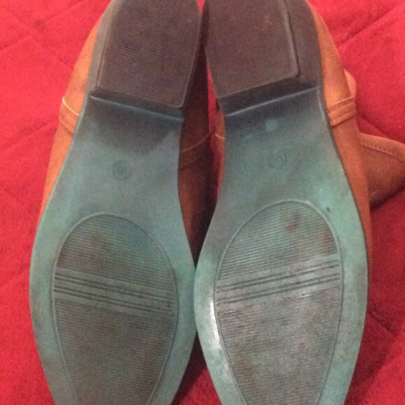 Jolimall Cognac Brown Faux Leather & Teal Heels Western Ankle Boots Women's 10 - Picture 8 of 10